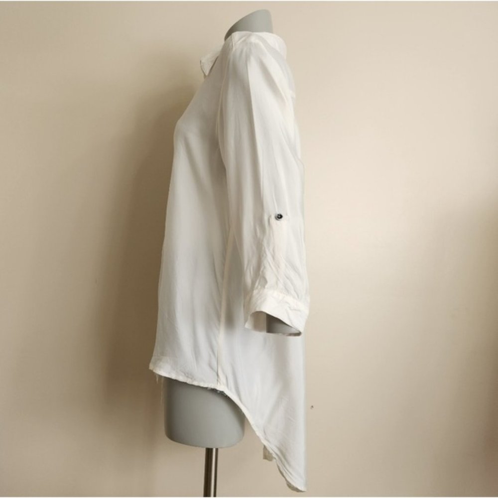 SOLD Vintage Silks by Fridaze White Silk Blend Button Up Lagenlook Blouse Size L - Picture 6 of 13